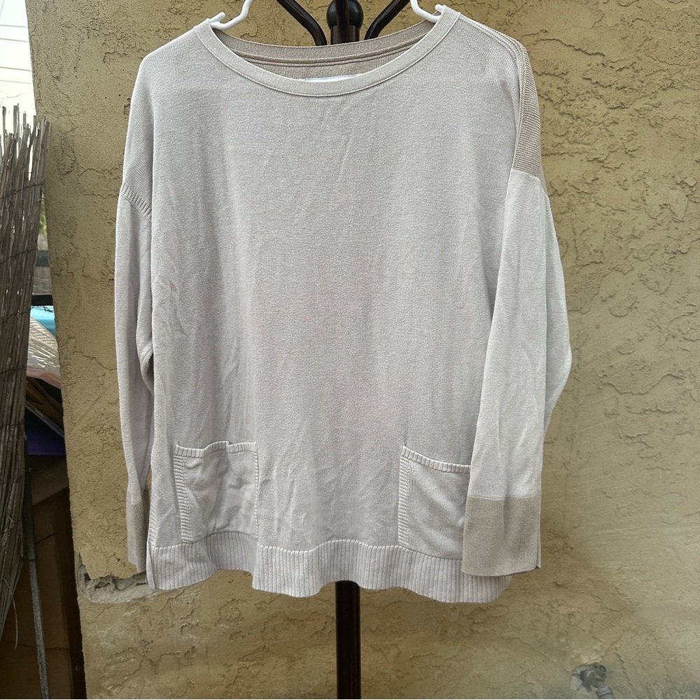 Lafayette 148 New York Women’s L Beige Modal Wool Blend Knit Sweater Pockets